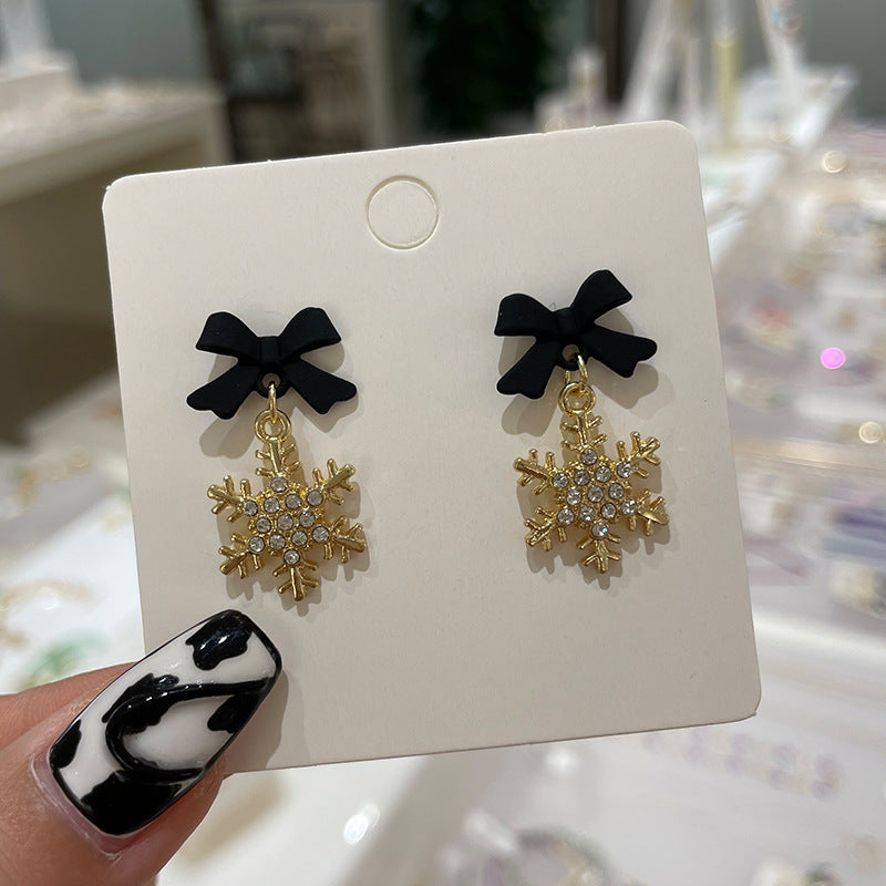Wholesale Bow Oil Dripping Diamond Snowflake Earrings